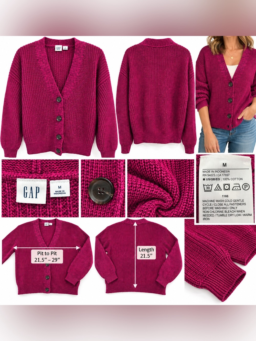 GAP Women's Berry Chunky V-Neck Button Cardigan Sweater